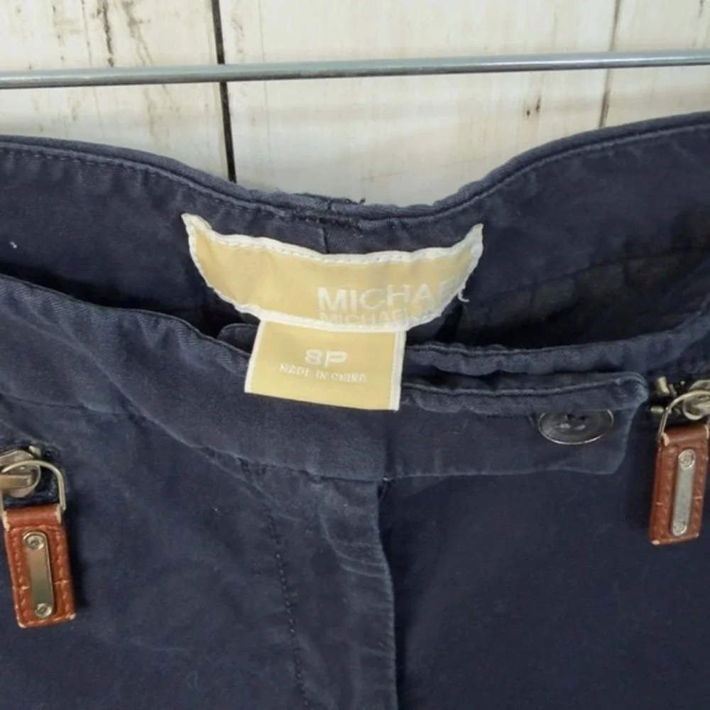 Michael Kors Women's Navy‎ Ankle Pants Gold Zip Pockets Stretch Career Size 8P